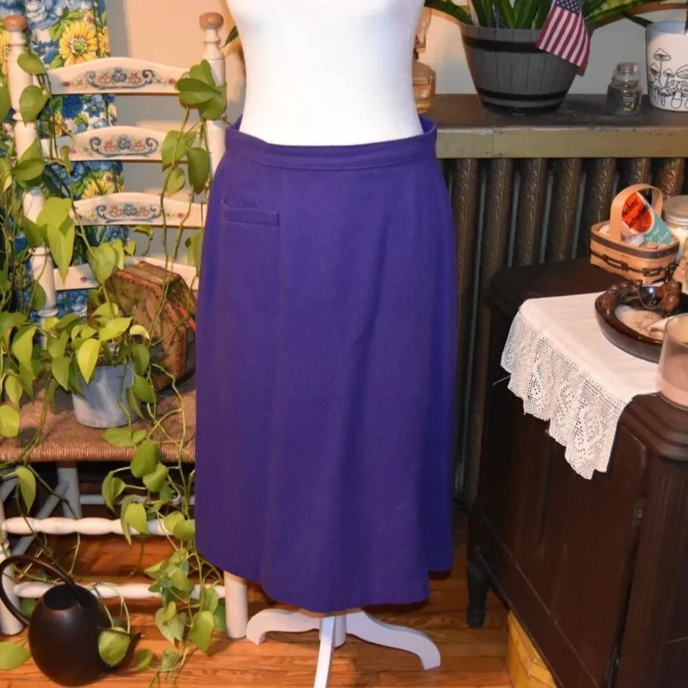 Vintage 80s-90s Step by Step Wool Lined Pencil Skirt Blue-Purple Size M-L